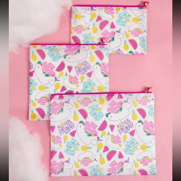 NWT SHEIN X Care Bears 3pcs Cartoon Bear & Letter Graphic Storage Bag - Picture 2 of 2